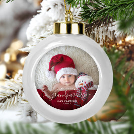 Grootouders Eerste kerstfoto White script Keramische Bal Ornament