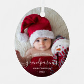 Grootouders Eerste kerstfoto White script Metalen Ornament (Voorkant)