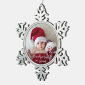 Grootouders Eerste kerstfoto White script Tin Sneeuwvlok Ornament (Rechts)