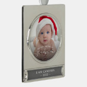 Grootouders Eerste kerstfoto White script Verzilverd Banner Ornament (Rechts)