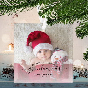 Grootouders Eerste kerstfoto Zwart schrift Glas Ornament