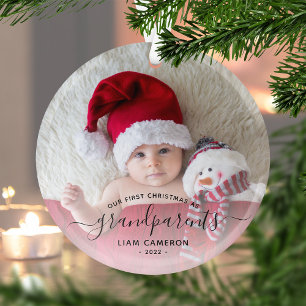 Grootouders Eerste kerstfoto Zwart schrift Glas Ornament