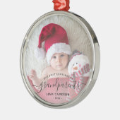 Grootouders Eerste kerstfoto Zwart schrift Metalen Ornament (Links)