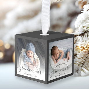 Grootouders Eerste Kerstmis 4 Foto grijs script Decoratie