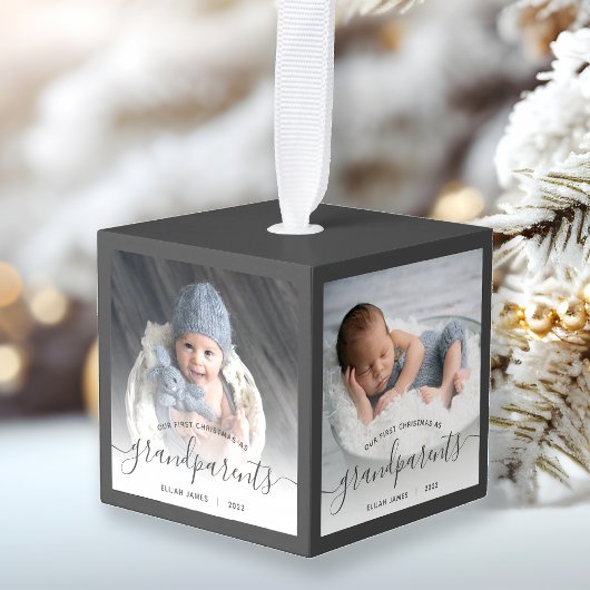 Grootouders Eerste Kerstmis 4 Foto grijs script Decoratie
