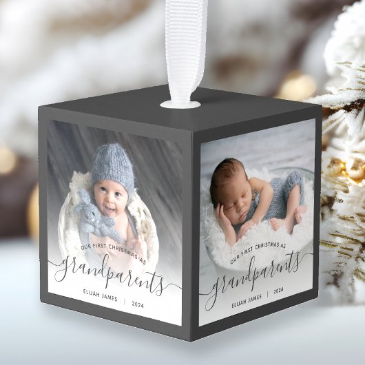 Grootouders Eerste Kerstmis 4 Foto grijs script Decoratie