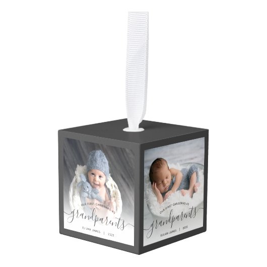 Grootouders Eerste Kerstmis 4 Foto grijs script Decoratie (Voorkant hoekig)