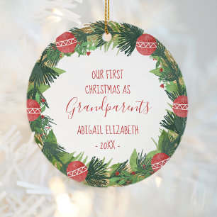 Grootouders Eerste Kerstmis Baby Foto Wreath Keramisch Ornament