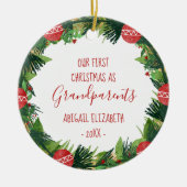 Grootouders Eerste Kerstmis Baby Foto Wreath Keramisch Ornament (Voorkant)
