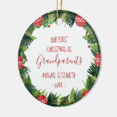 Grootouders Eerste Kerstmis Baby Foto Wreath Keramisch Ornament (Links)