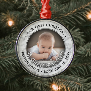 Grootouders Eerste Kerstmis Een Foto Faux Marble Metalen Ornament