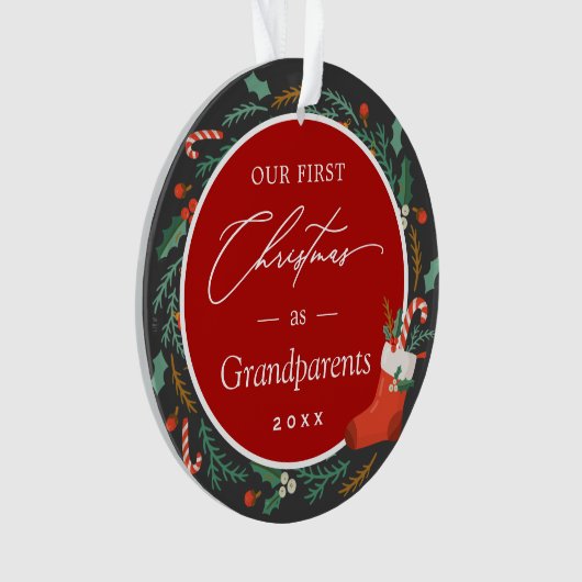 Grootouders Eerste Kerstmis Festive Foto Ornament (voorkant)