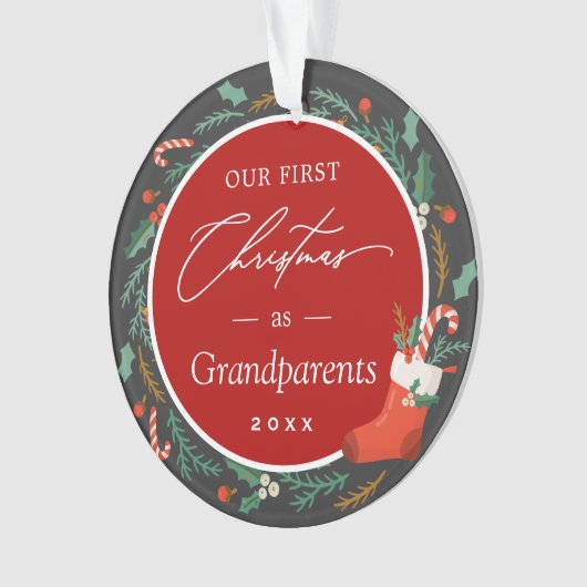 Grootouders Eerste Kerstmis Festive Foto Ornament (voorkant)