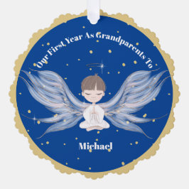 Grootouders Eerste Kerstmis Foto Angel Gold Blue Ornament Kaart
