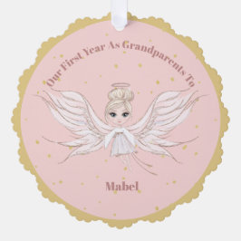 Grootouders Eerste Kerstmis Foto Angel Gold Pink Ornament Kaart