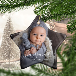 Grootouders Eerste Kerstmis Foto White Script Ce Keramisch Ornament