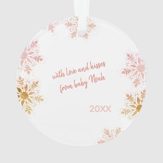 Grootouders Eerste Kerstmis Goud Blush Snowflakes Ornament (achterkant)