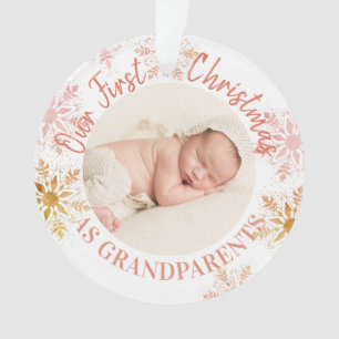 Grootouders Eerste Kerstmis Goud Blush Snowflakes Ornament