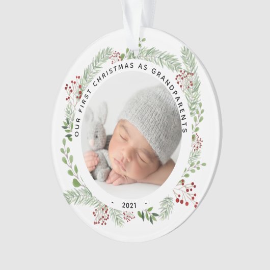 Grootouders Eerste Kerstmis met fotofloral Ornament (voorkant)