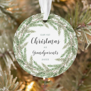 Grootouders Eerste Kerstmis Pine Wreatfoto Ornament