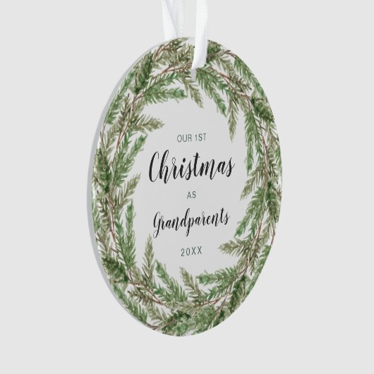 Grootouders Eerste Kerstmis Pine Wreatfoto Ornament (voorkant)