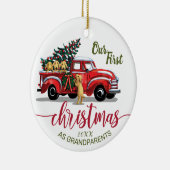 Grootouders Eerste Kerstmis  Red Truck Keramisch Ornament (Rechts)