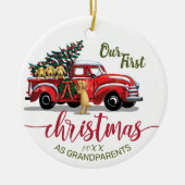 Grootouders Eerste Kerstmis  Red Truck Keramisch Ornament (Voorkant)