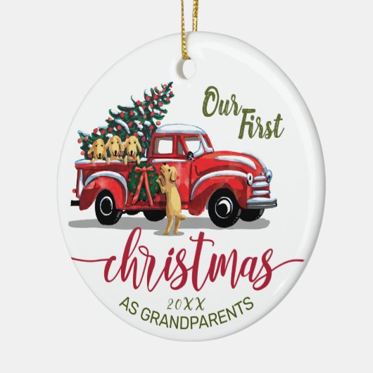 Grootouders Eerste Kerstmis  Red Truck Keramisch Ornament (Links)