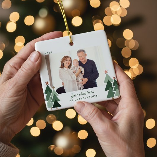 Grootouders Eerste Kerstmis Rustic Trees Foto Keramisch Ornament