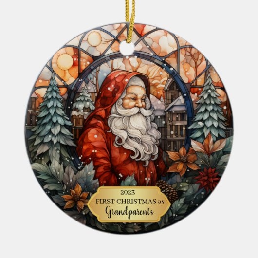 Grootouders Eerste Kerstmis Santa Ornament (Voorkant)