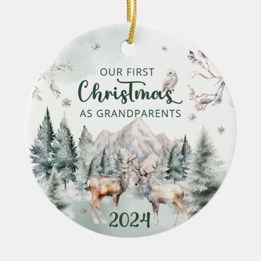 Grootouders Eerste Kerstmis Woodland Keramisch Ornament (Voorkant)