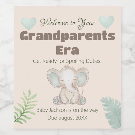 Grootouders Era Zwangerschap onthullen Wijn Label  Wijn Etiket (Enkel label)