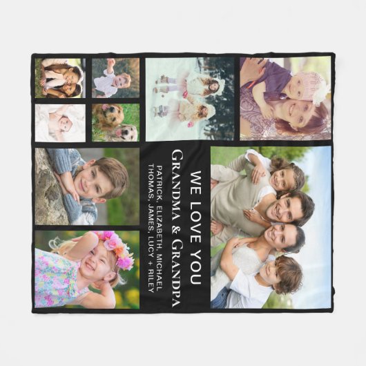 Grootouders Foto Collage Black Fleece Deken (Voorkant (Horizontaal))