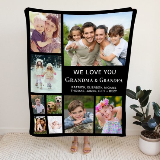Grootouders Foto Collage Black Fleece Deken