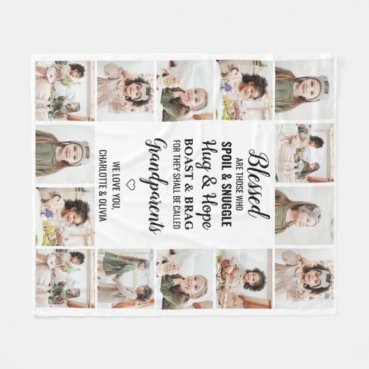 Grootouders Foto collage Fleece Deken (Voorkant (Horizontaal))