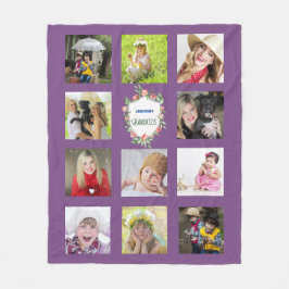 Grootouders Foto Collage Kleinkinderen Paars Fleece Deken