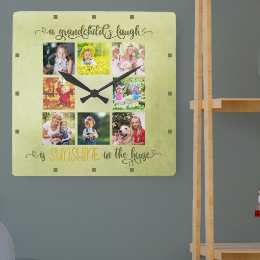 Grootouders Foto Collage Rustic Green Waterverf Vierkante Klok