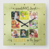 Grootouders Foto Collage Rustic Green Waterverf Vierkante Klok (Voorkant)