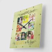 Grootouders Foto Collage Rustic Green Waterverf Vierkante Klok (Hoek)