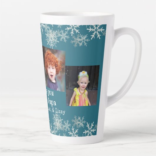 Grootouders Foto collage Snowflakes op blauw Latte Mok (Rechts)