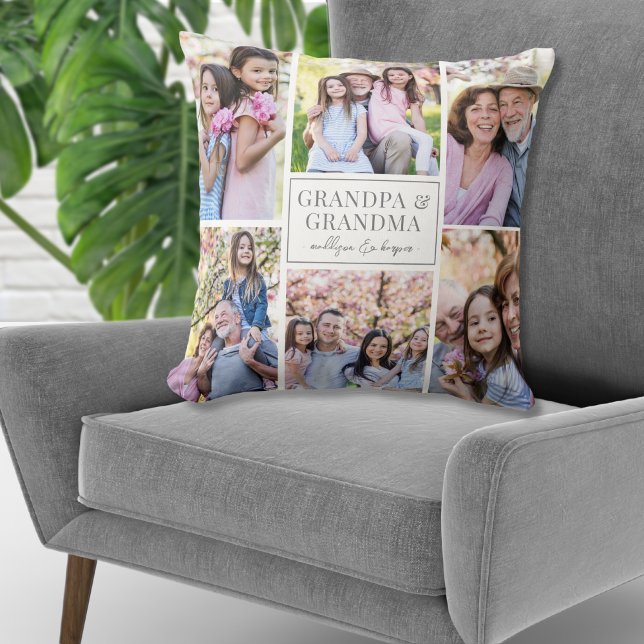 Grootouders Fotocollage Familie Kussen (Grandparents Photo Collage Family Throw Pillow)
