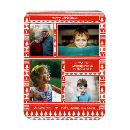 Grootouders foto's met rode kerstpatronen magneet