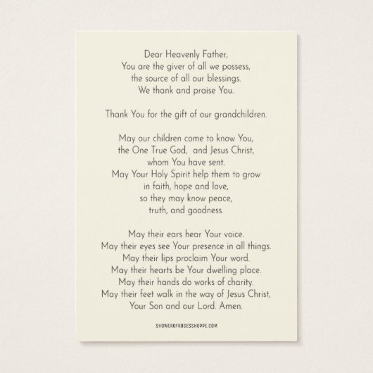 Grootouders Gebed Glas in lood Religieus Visitekaartje (Achterkant)