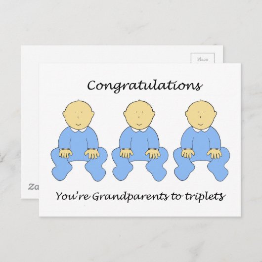Grootouders gefeliciteerd met Triplet Boys Briefkaart (Voorkant / Achterkant)