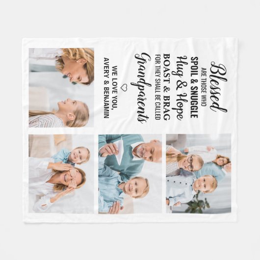 Grootouders gepersonaliseerd 4 Foto Fleece Deken (Voorkant (Horizontaal))