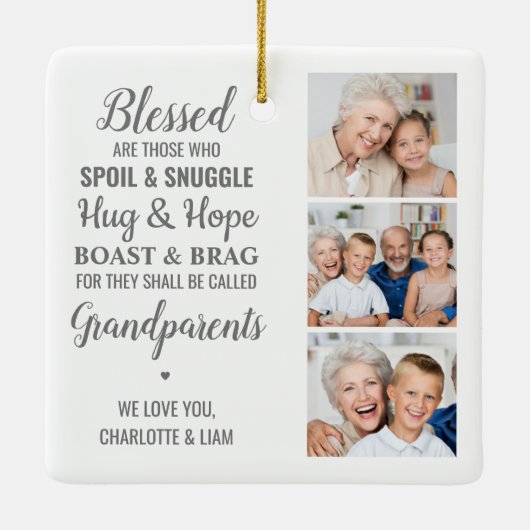 Grootouders Gepersonaliseerde fotocollage Keramisch Ornament (Achterkant)