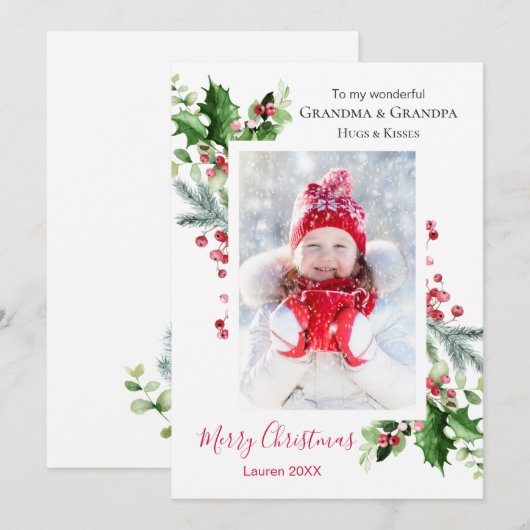 Grootouders Holly Berry Pine Feestdagenkaart (Voorkant / Achterkant)