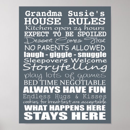 Grootouders House Rules - Pas uw eigen regels aan! Poster (Voorkant)