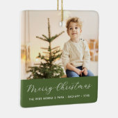 Grootouders Kalligrafie Vrolijk Kerstfeest Foto Keramisch Ornament (Rechts)