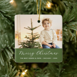 Grootouders Kalligrafie Vrolijk Kerstfeest Foto Keramisch Ornament